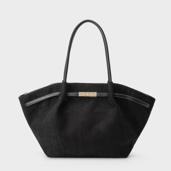 BRIELLE BIG FAUX SUEDE SHOULDER BAG - BLACK GOLD - PRE-ORDER