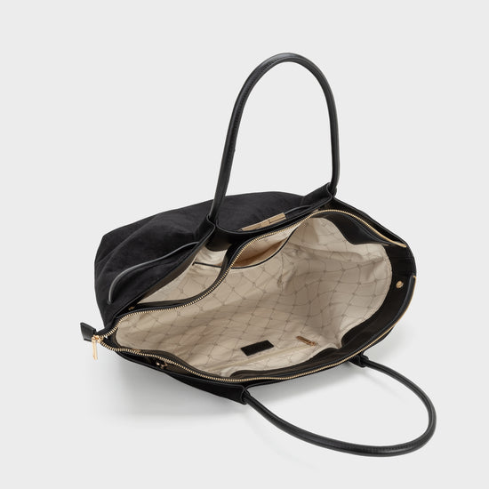 BRIELLE BIG FAUX SUEDE SHOULDER BAG - BLACK GOLD - PRE-ORDER