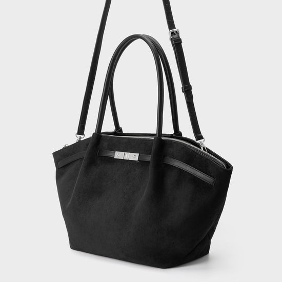 BRIELLE BIG SHOULDER BAG FAUX SUEDE - BLACK SILVER - PRE-ORDER
