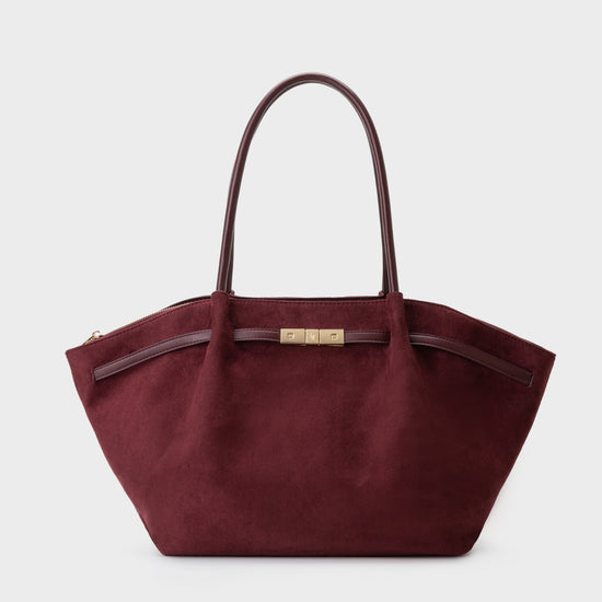 BRIELLE BIG FAUX SUEDE SHOULDER BAG - BURGUNDY - PRE-ORDER