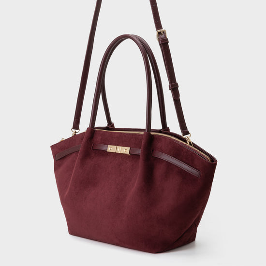 BRIELLE BIG FAUX SUEDE SHOULDER BAG - BURGUNDY - PRE-ORDER