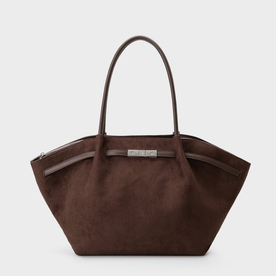 BRIELLE BIG FAUX SUEDE SHOULDER BAG - DARK BROWN - PRE-ORDER