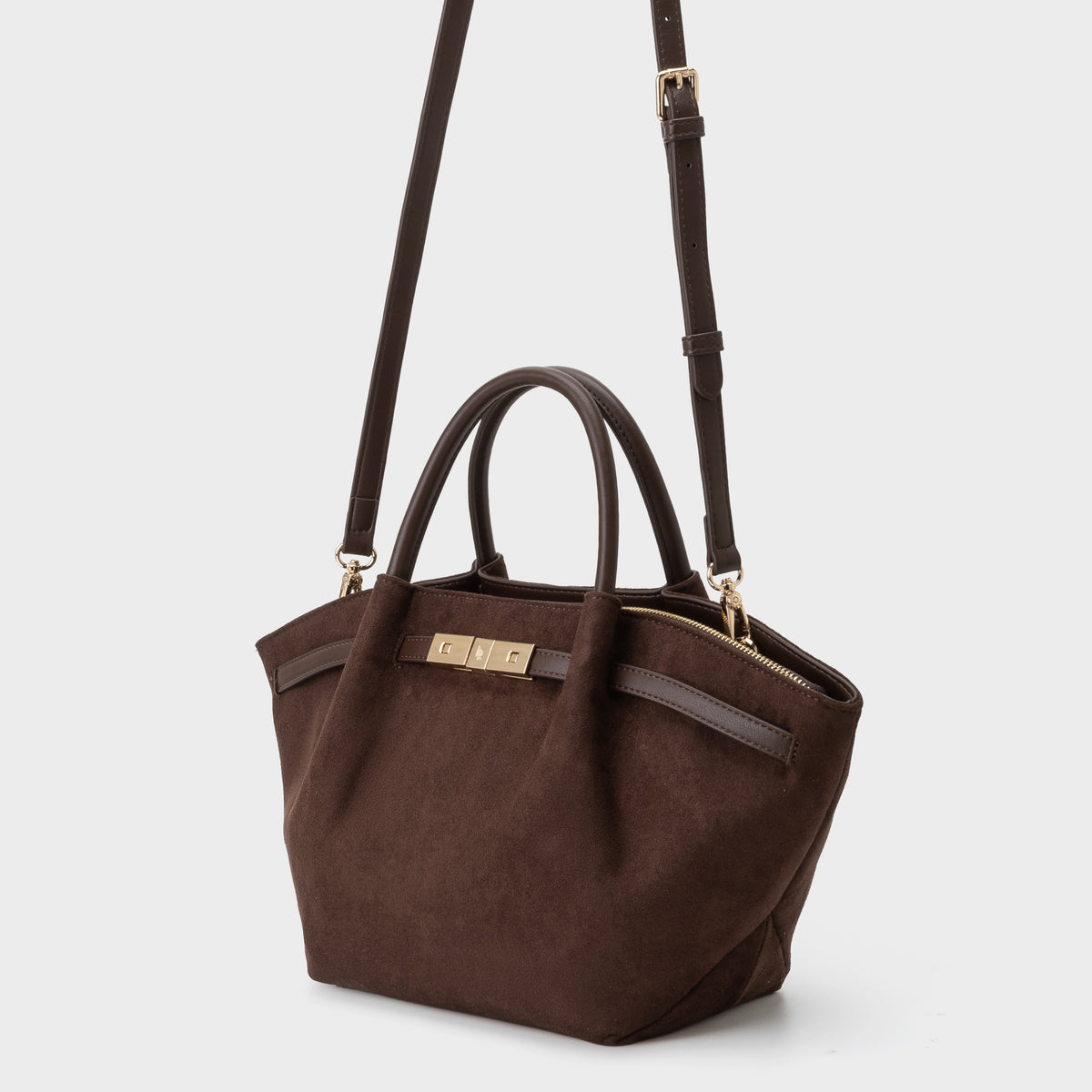 Bolso de mano BRIELLE SMALL EFECTO ANTE - MARRÓN OSCURO