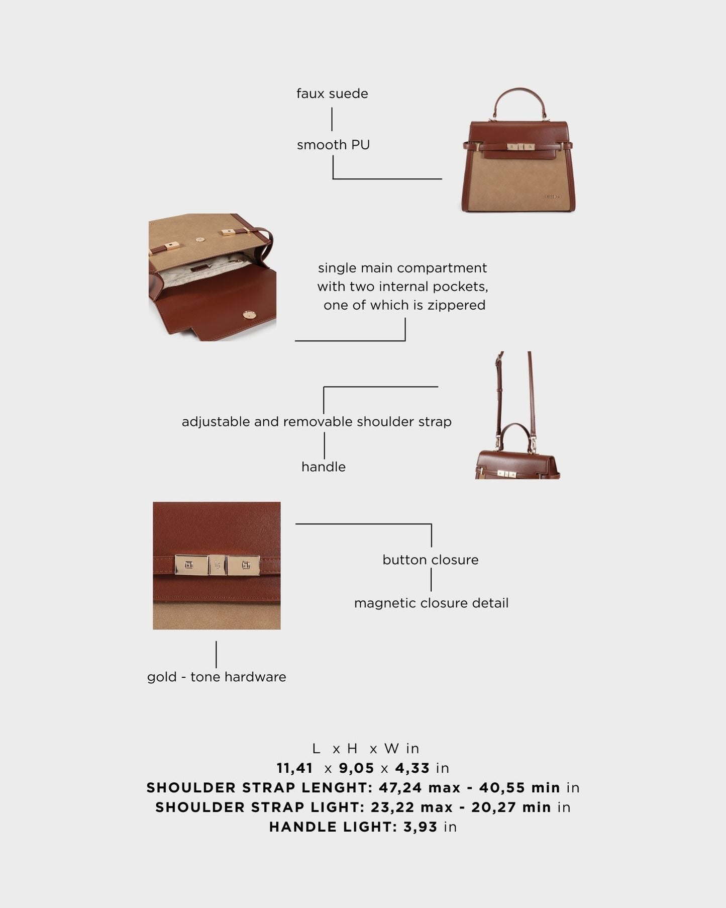 Borsa a mano GRACE SUEDE BIG - BROWN