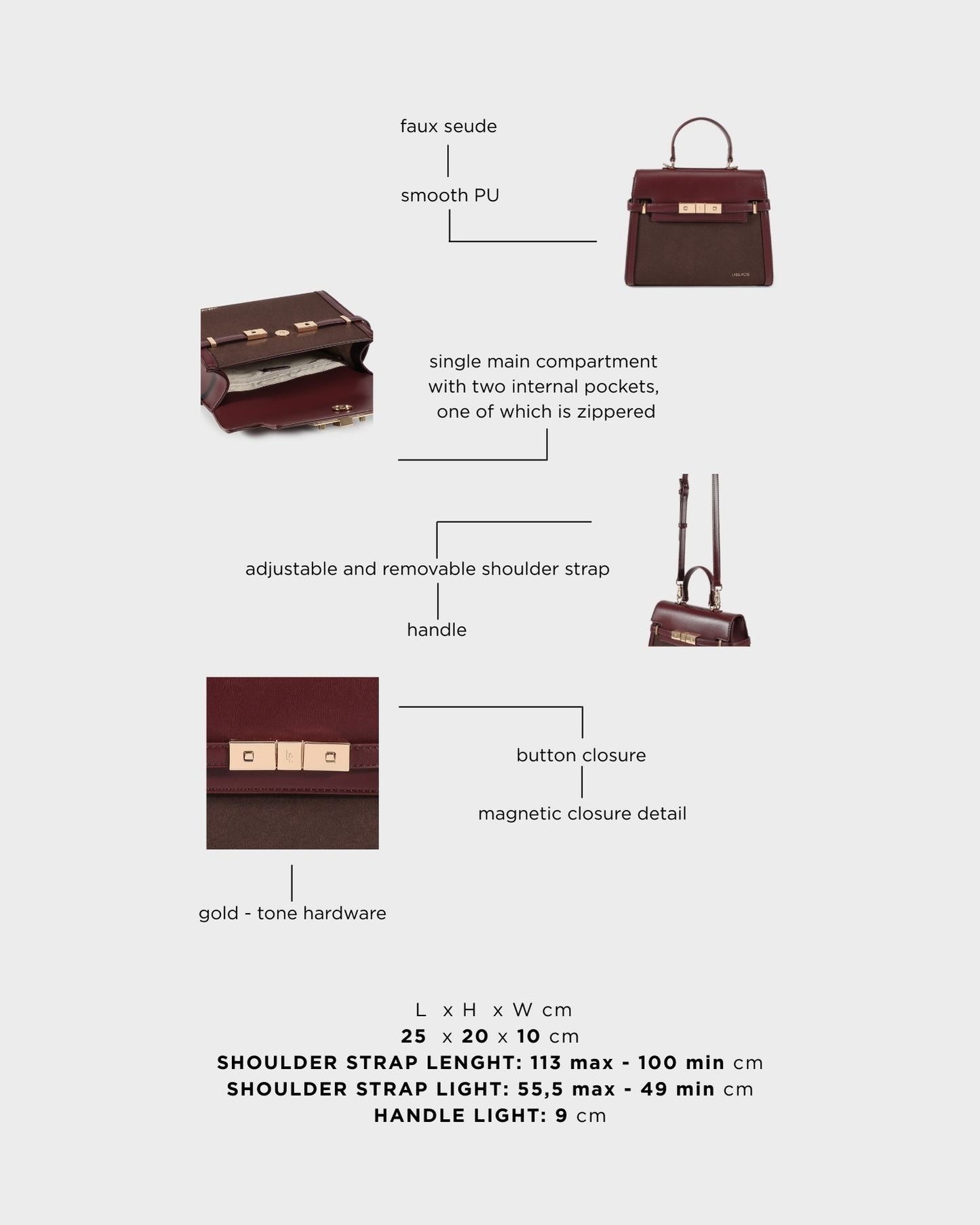 Borsa a mano GRACE SUEDE MEDIUM - BURGUNDY