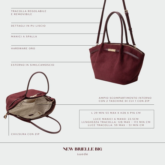 Borsa a spalla BRIELLE BIG SIMILSUEDE - BURGUNDY