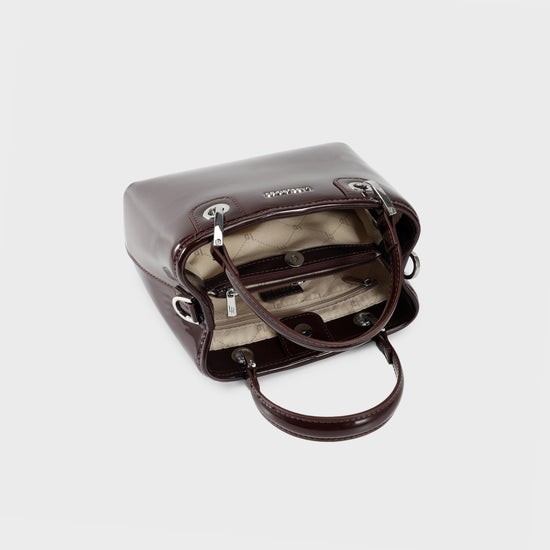 Borsa a mano MARGOT SMALL VERNICE - DEEP COOL BROWN