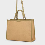 BOLSO DE RAFIA CON MONOGRAMA DE ROSAS - VERDE SALVIA (DEFECTUOSO)
