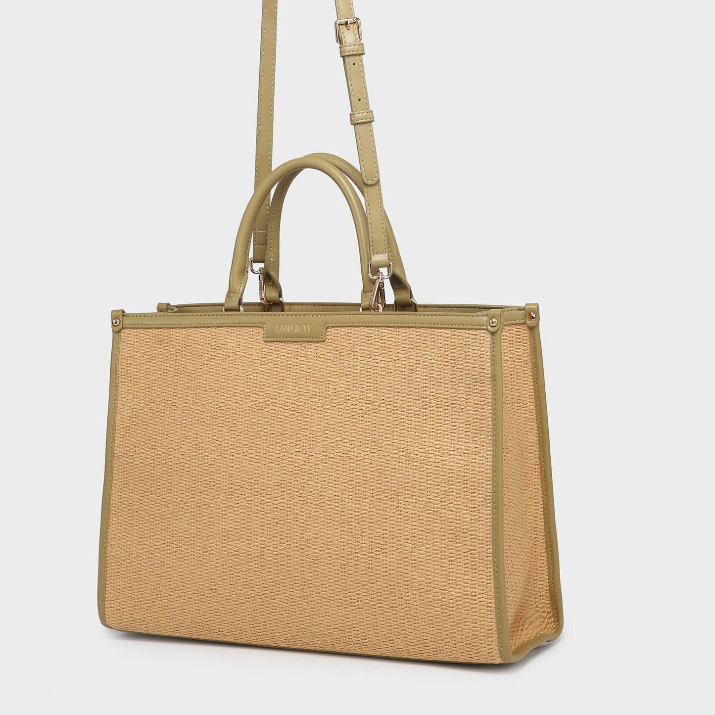 BOLSO DE RAFIA CON MONOGRAMA DE ROSAS - VERDE SALVIA (DEFECTUOSO)
