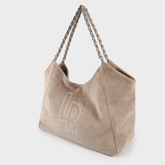 CORINNE WOOL shoulder shopping bag - BEIGE