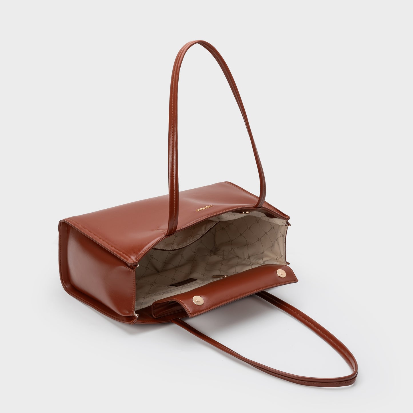 Borsa a spalla PATENT TOTE - CARAMEL BROWN