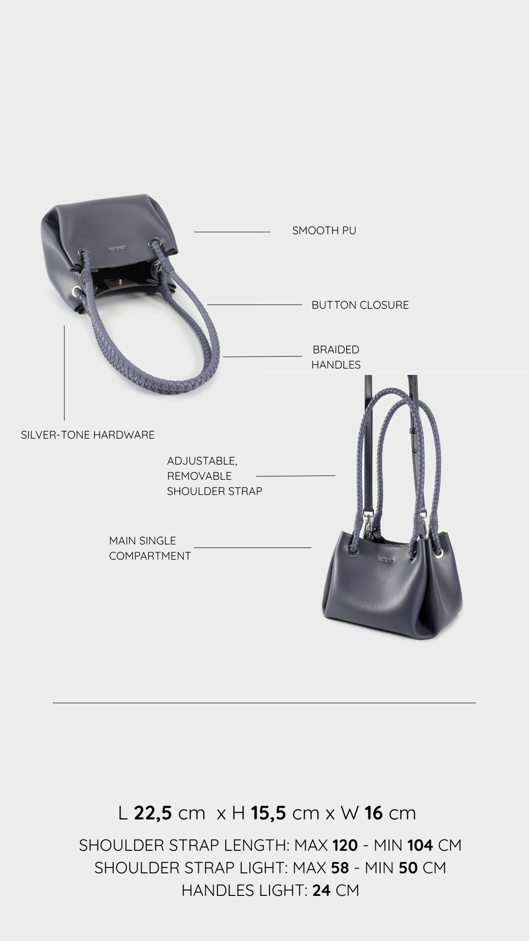 Bolso de hombro CHERYL - GRIS ANCLA