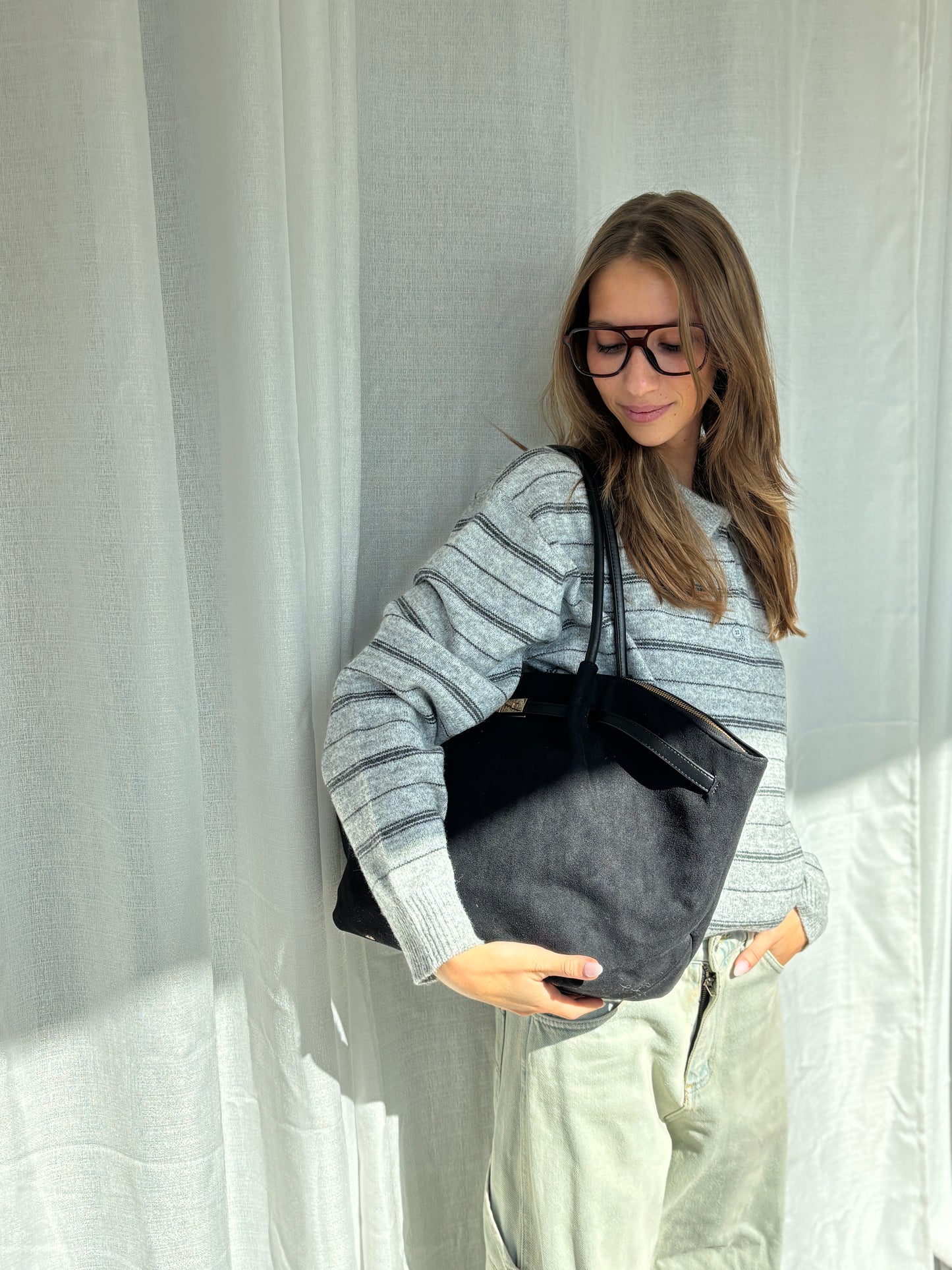Borsa a spalla BRIELLE BIG SIMILSUEDE - BLACK GOLD