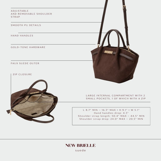 BRIELLE SMALL FAUX SUEDE HANDBAG - DARK BROWN