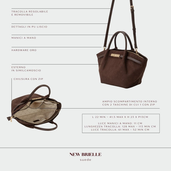 BRIELLE SMALL FAUX SUEDE HANDBAG - DARK BROWN