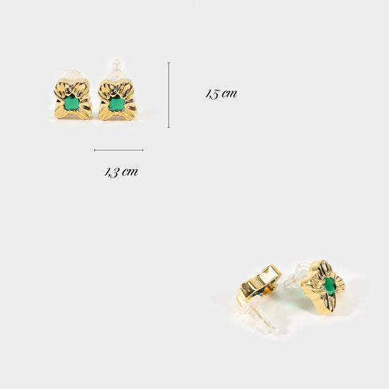 Gold earrings with green stone