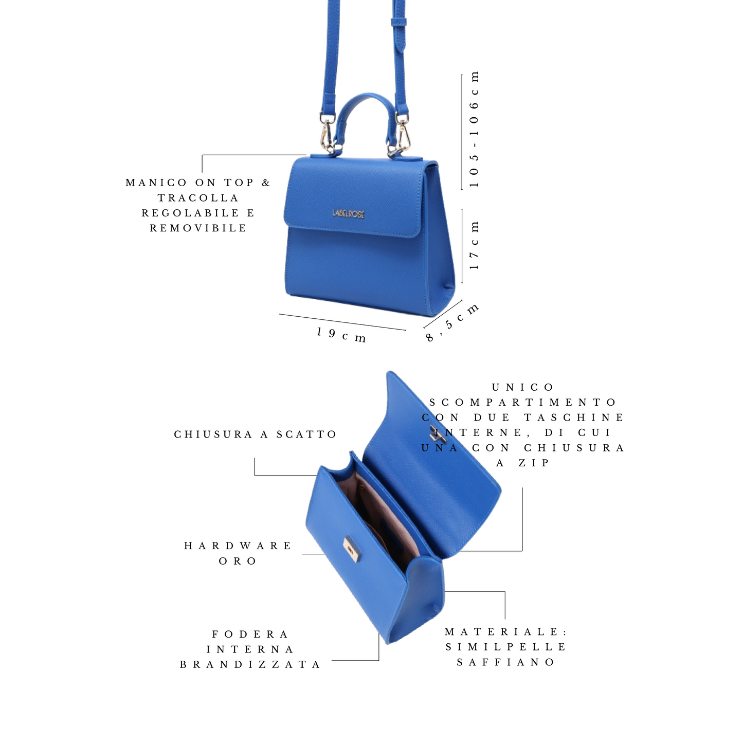 Crossbody bag ELISABETH MINI saffiano - BLUE ROYAL