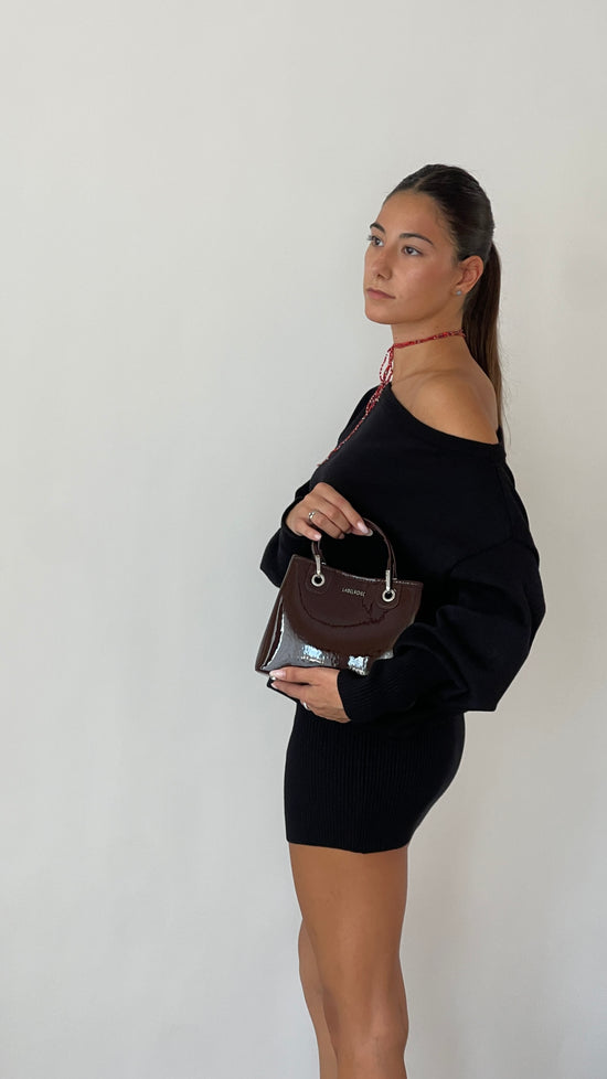 Borsa a mano MARGOT SMALL VERNICE - DEEP COOL BROWN