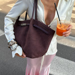 BRIELLE BIG FAUX SUEDE SHOULDER BAG - AUBERGINE