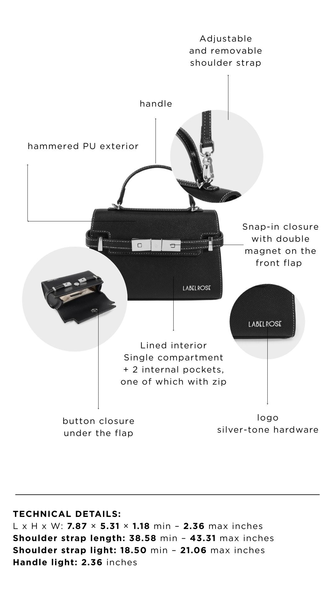 Borsa a mano GRACE 20X14 - BLACK SILVER