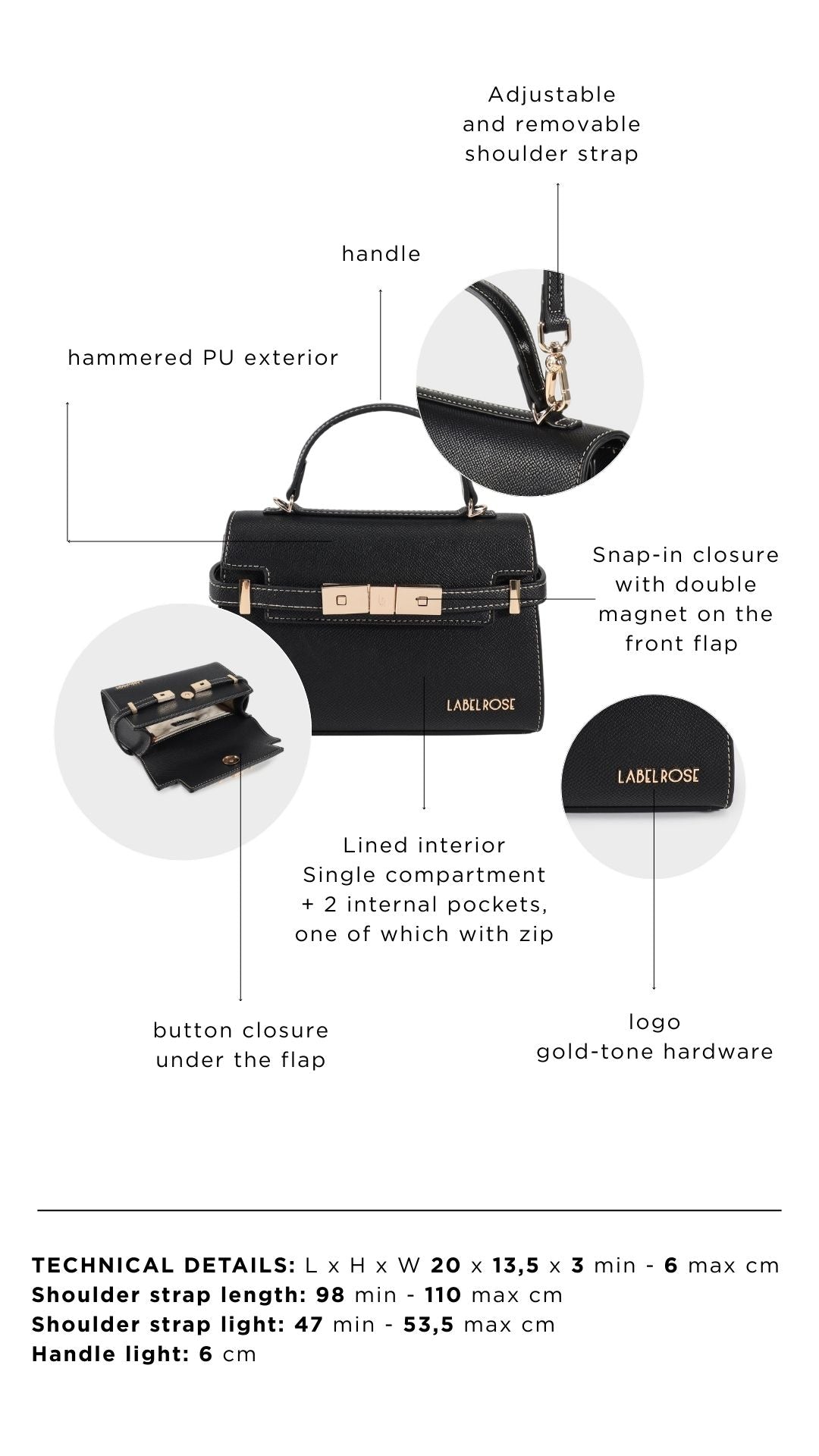 Borsa a mano GRACE 20X14 - BLACK GOLD