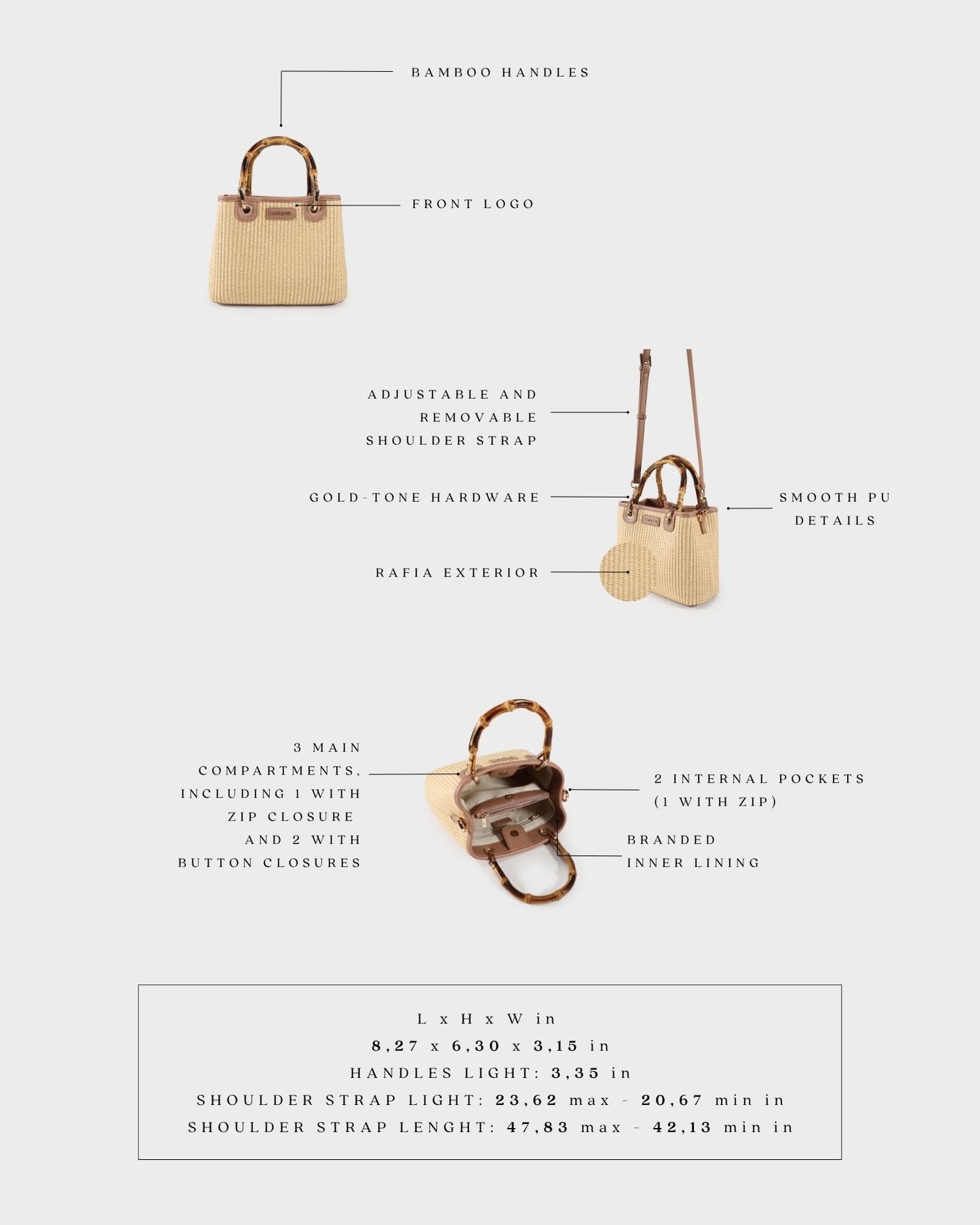 Handbag MARGOT SMALL BAMBOO LE - SAND BEIGE