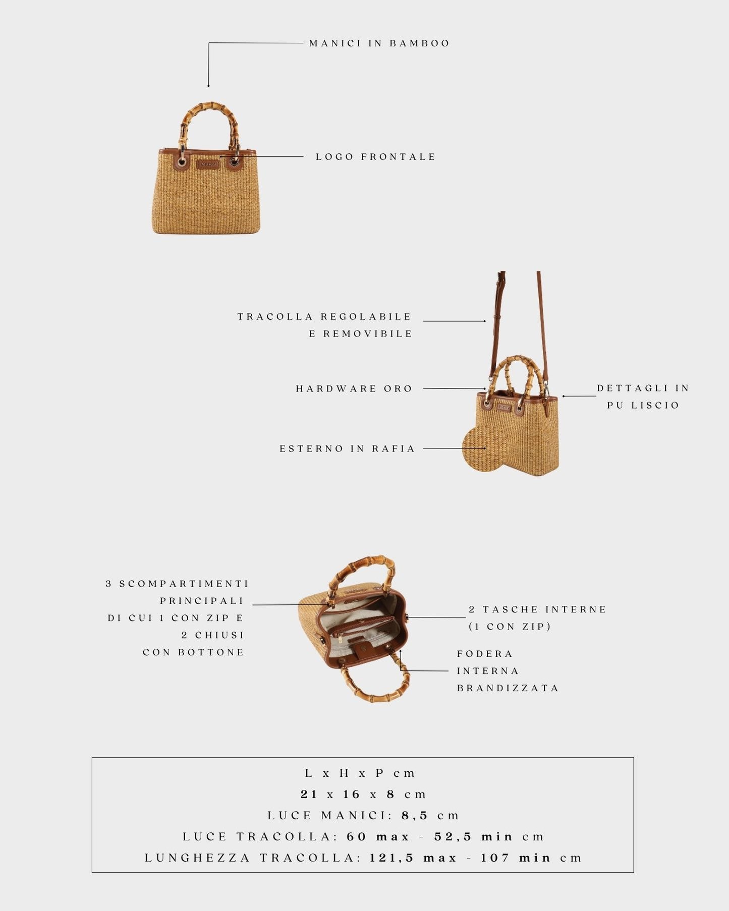 Borsa a mano MARGOT SMALL BAMBOO LE - BRUNT BROWN