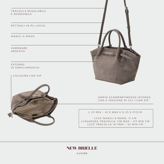 BRIELLE SMALL FAUX SUEDE HANDBAG - GREY