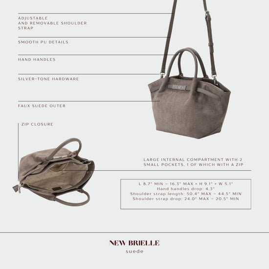 BRIELLE SMALL FAUX SUEDE HANDBAG - GREY