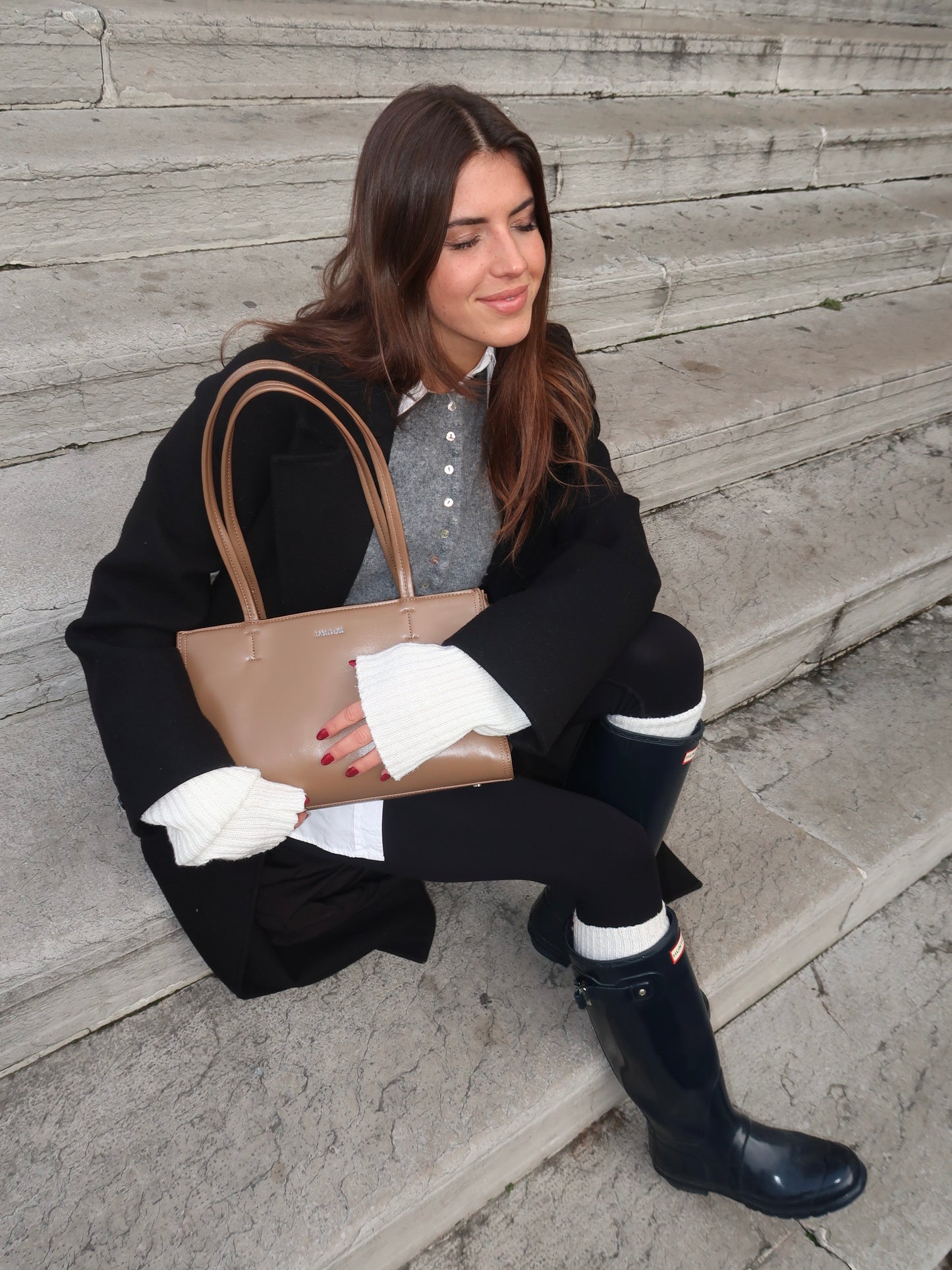 Borsa a spalla PATENT TOTE - WARM TAUPE