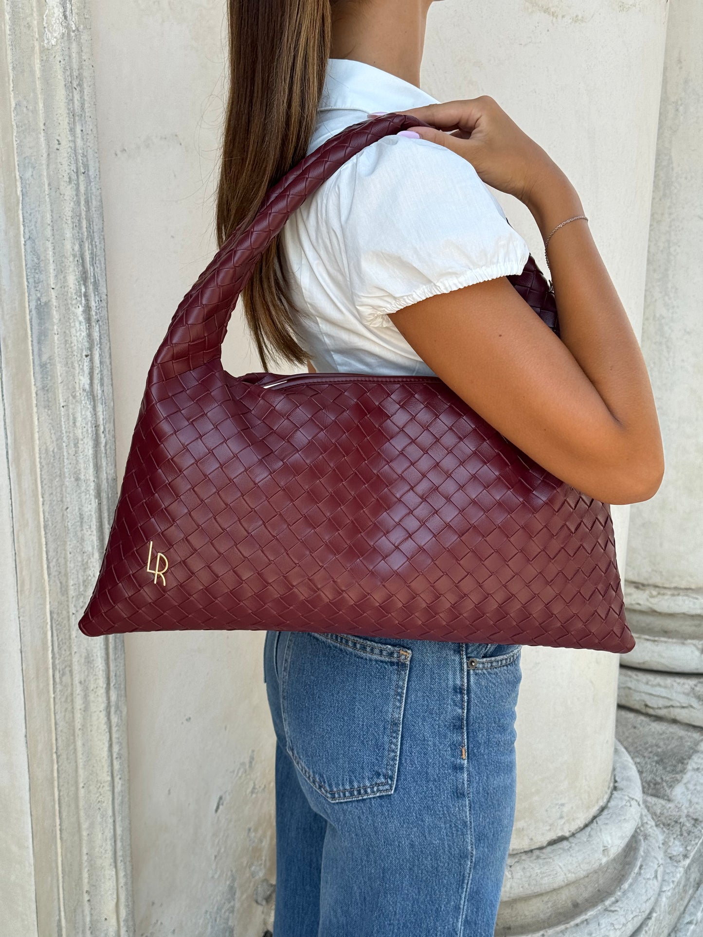 Borsa a spalla ANYA intrecciata - BURGUNDY