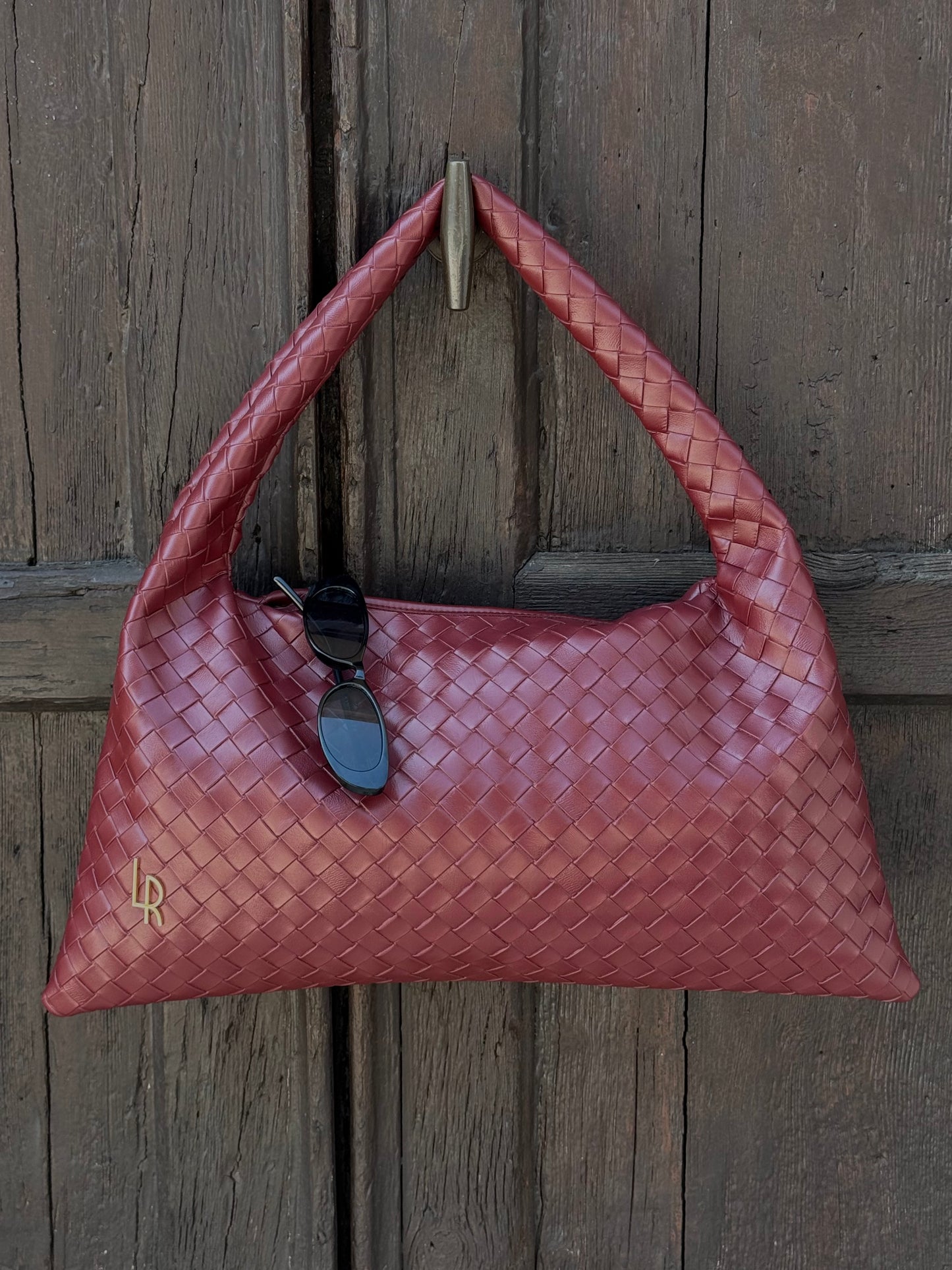 Borsa a spalla ANYA intrecciata - BURGUNDY