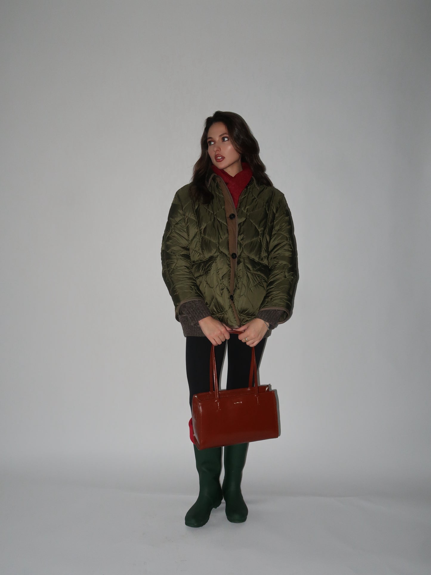 Borsa a spalla PATENT TOTE - CARAMEL BROWN