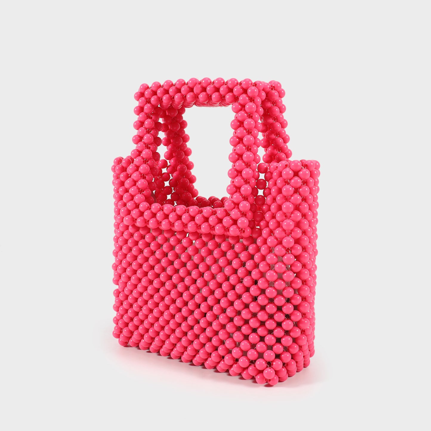 Beaded handbag with rigid handle - PINK