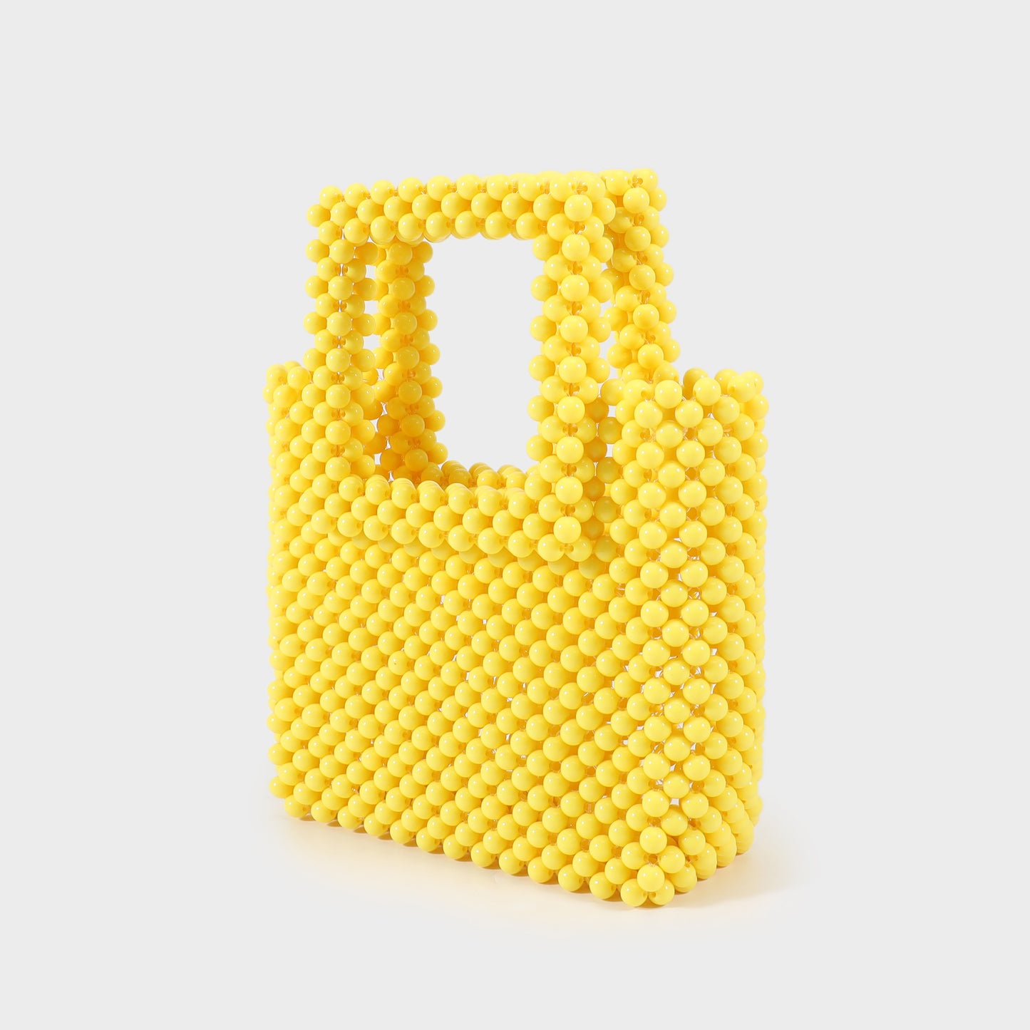 Beaded handbag with rigid handle - YELLOW