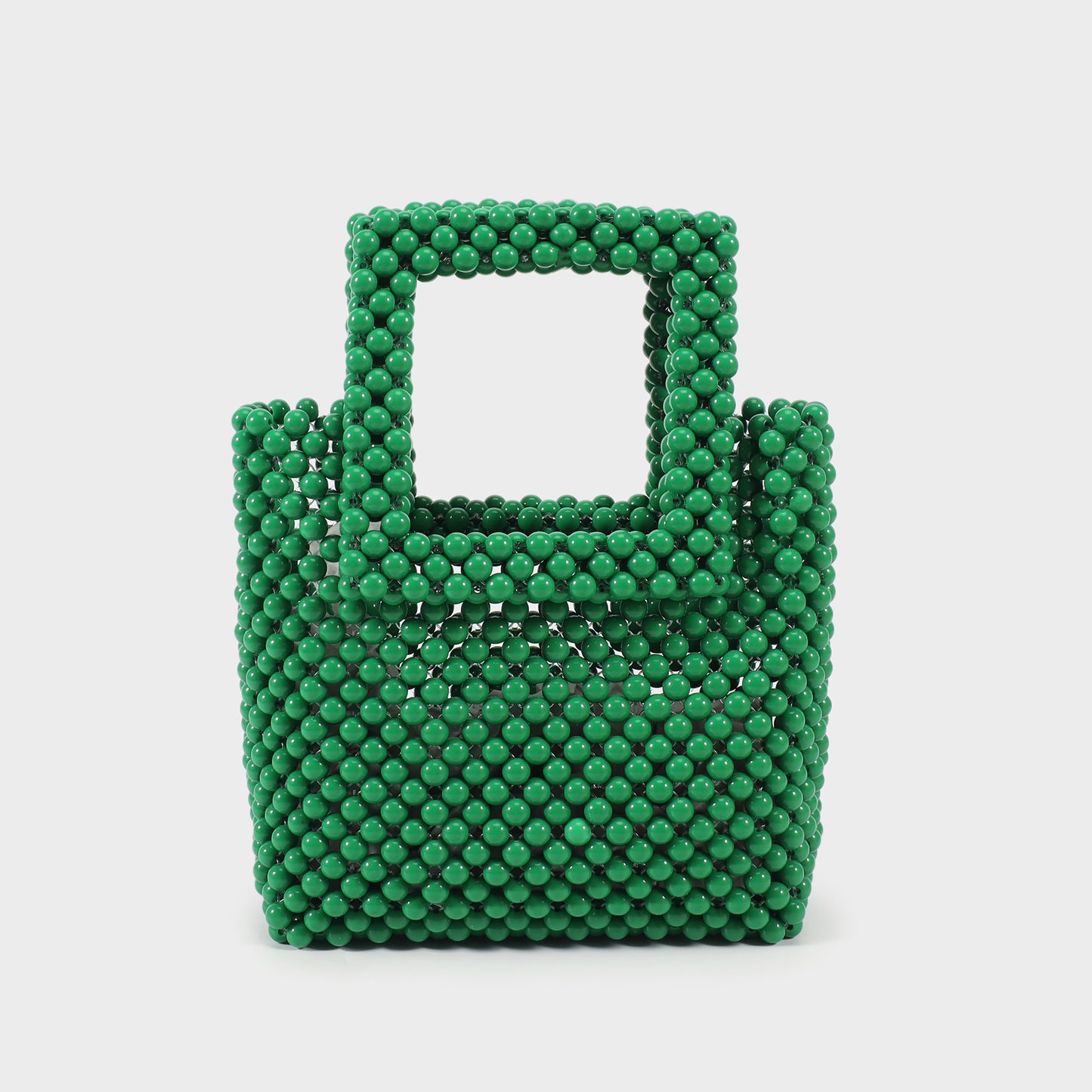 Beaded handbag with rigid handle - GREEN