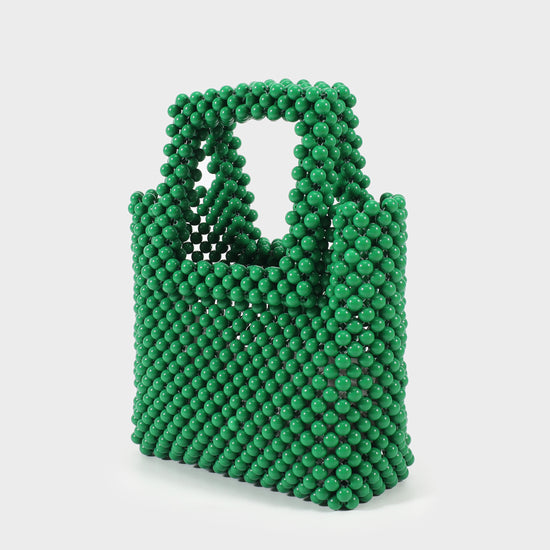 Beaded handbag with rigid handle - GREEN