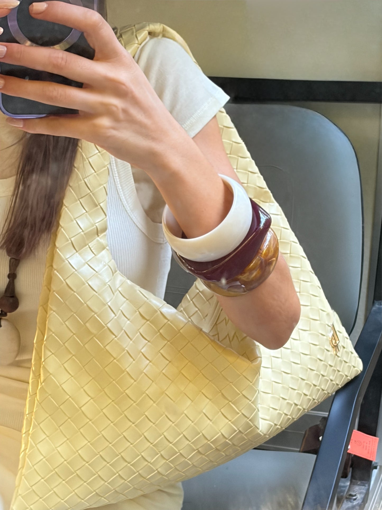 Borsa a spalla ANYA intrecciata - BUTTER YELLOW