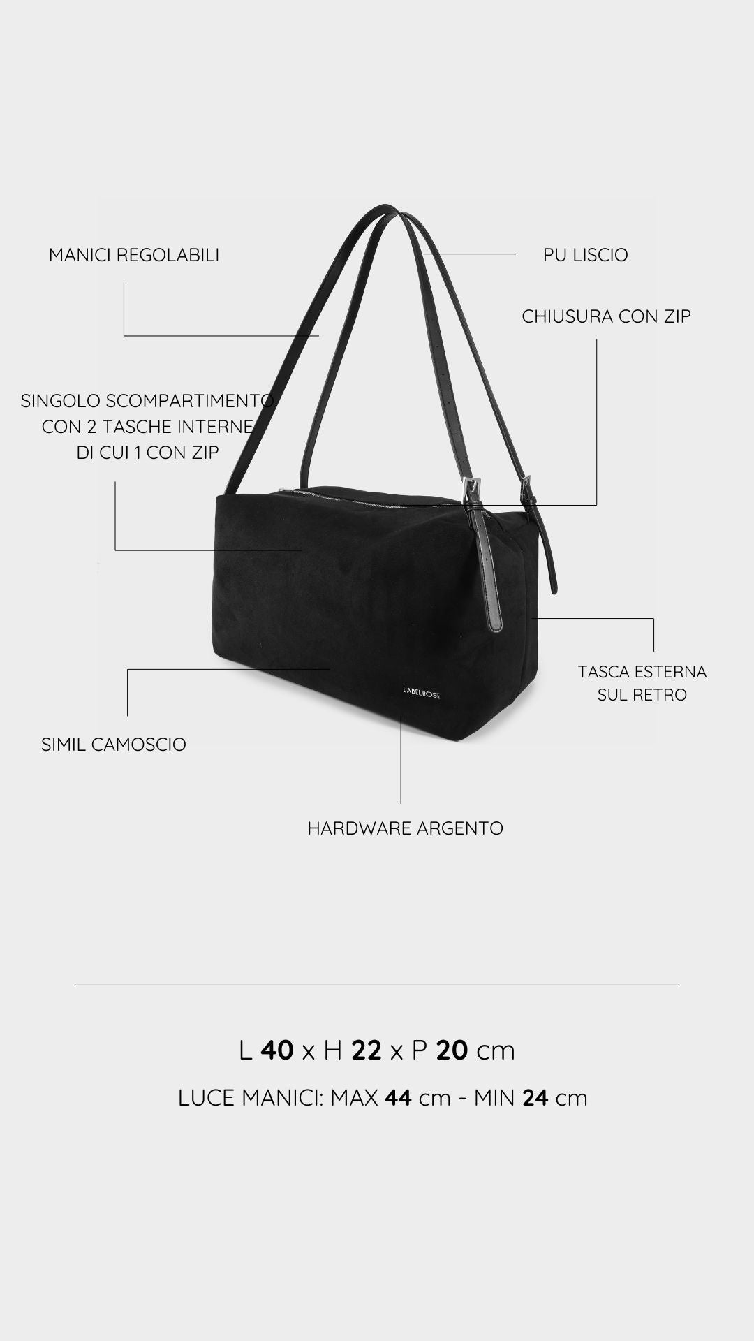 Shopping bag a spalla SIDNEY - NERO SILVER