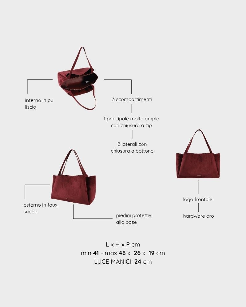 Borsa a spalla IVORY SUEDE - BURGUNDY