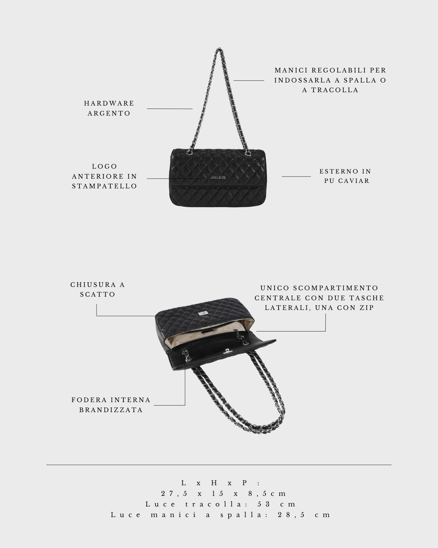Borsa a spalla KATE BIG - BLACK SILVER
