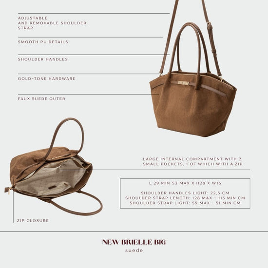 Borsa a spalla BRIELLE BIG SIMILSUEDE - LIGHT BROWN