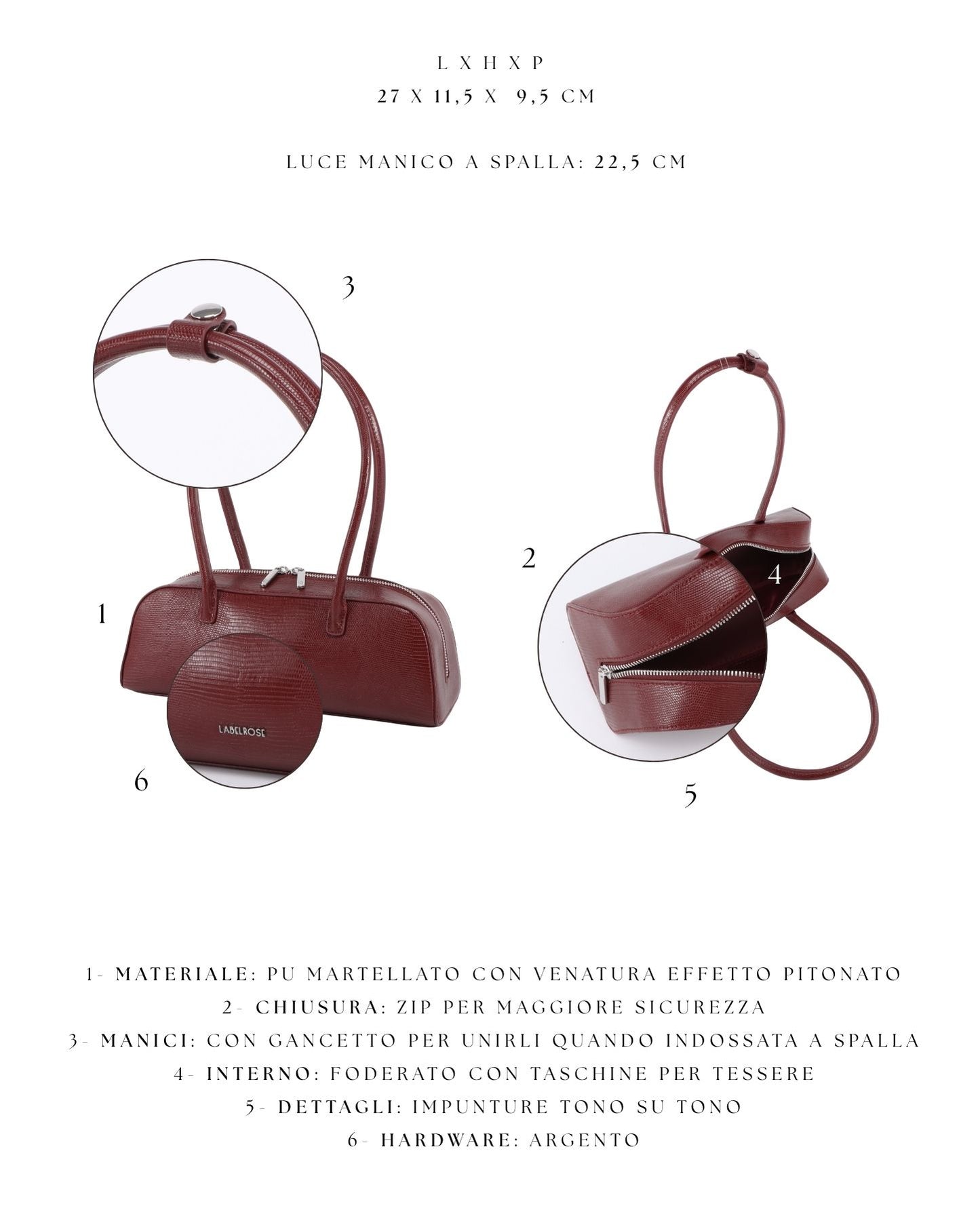 Bolso de hombro LONGUETTE- ROJO VINO PREVENTA