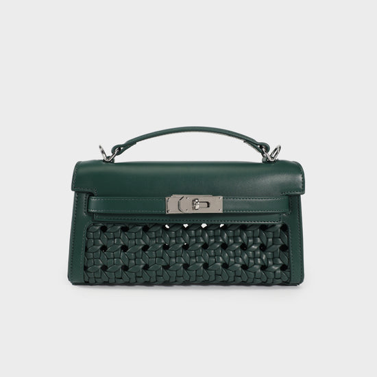 Borsa a mano FRANCESCA INTRECCIATA - FOREST GREEN