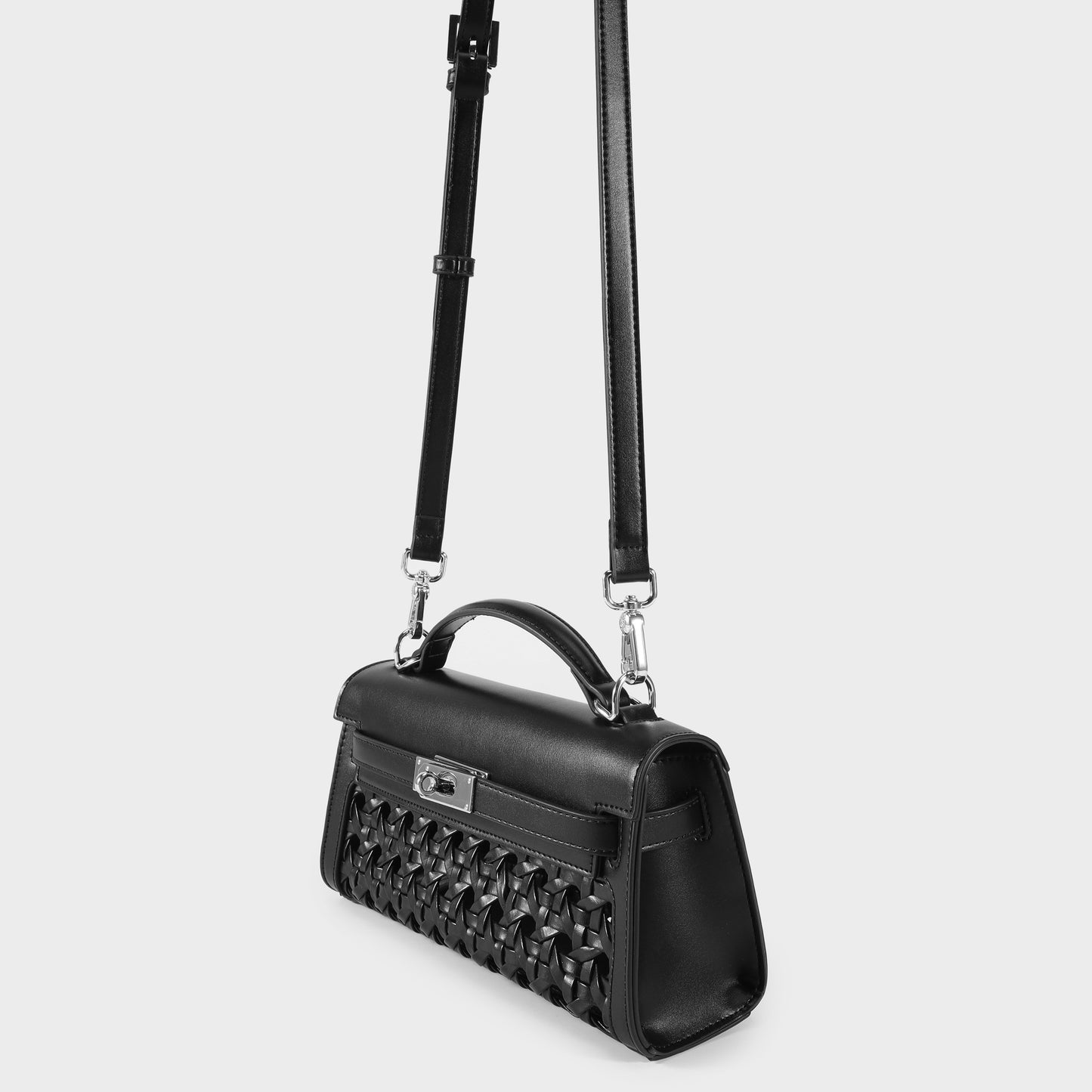 Borsa a mano FRANCESCA INTRECCIATA - JET BLACK SILVER