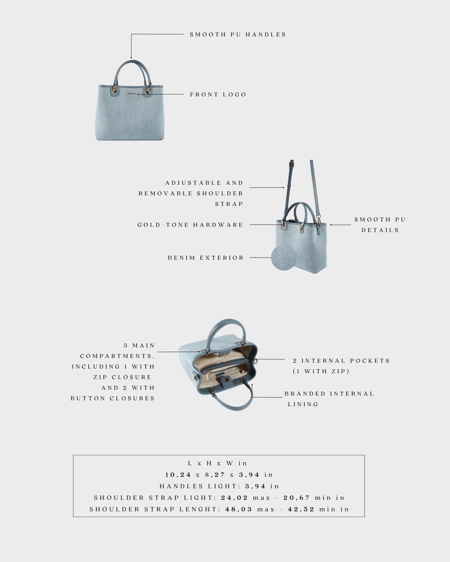 Bolso de mano MARGOT BIG DENIM LE - BLUE GRAY