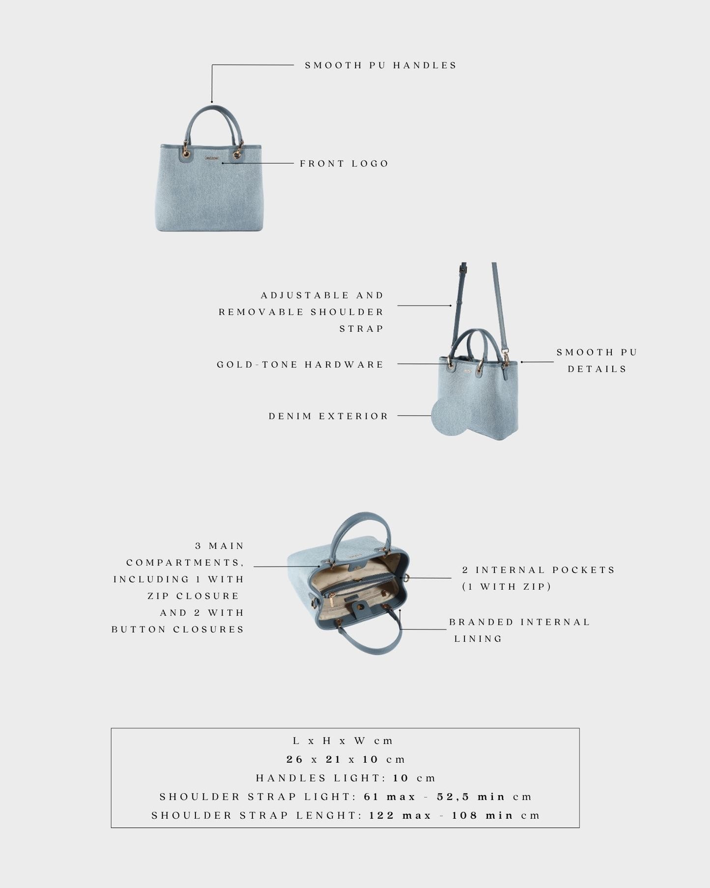 Bolso de mano MARGOT BIG DENIM LE - BLUE GRAY