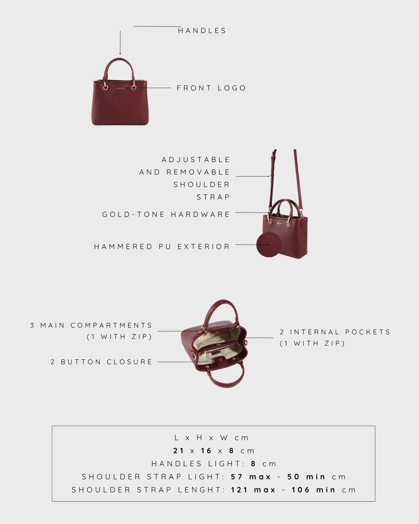 Borsa a mano MARGOT SMALL SUMMER - BURGUNDY