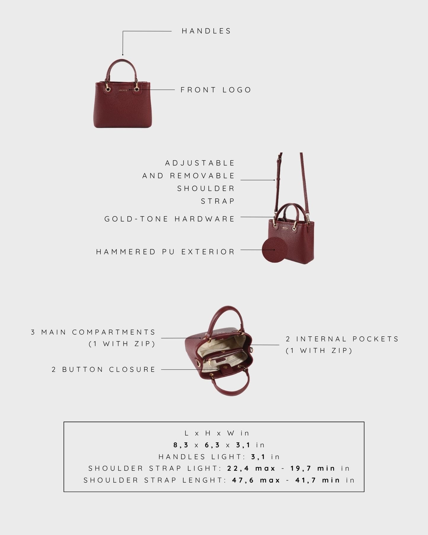 Borsa a mano MARGOT SMALL SUMMER - BURGUNDY
