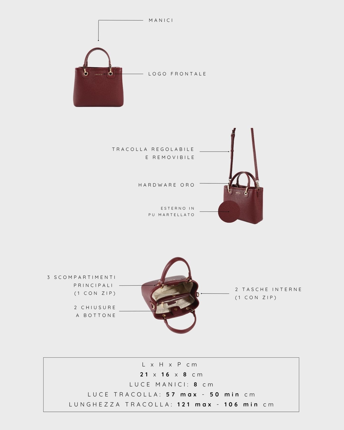 Borsa a mano MARGOT SMALL SUMMER - BURGUNDY
